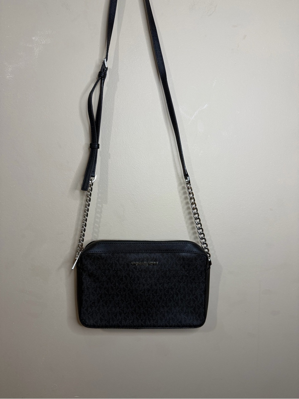 Michael Kors Black MK Signature Chain Crossbody